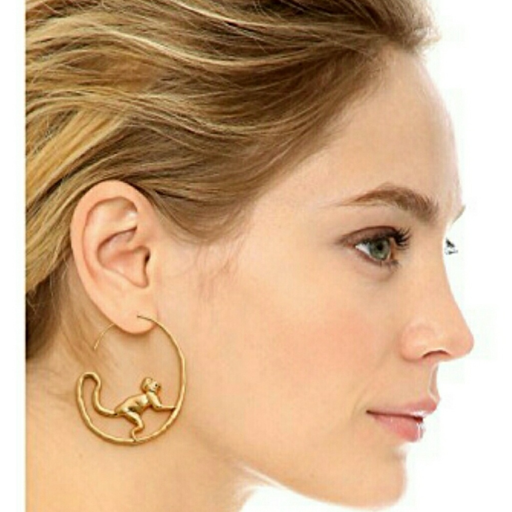 Tory Burch NWOT Monkey 16K Gold Hoop Earrings - Picture 2 of 7